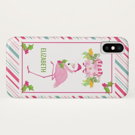 Pink Flamingo Weihnachtsmannmütze Candy Canes und  Case-Mate iPhone Hülle (Rückseite (Horizontal))