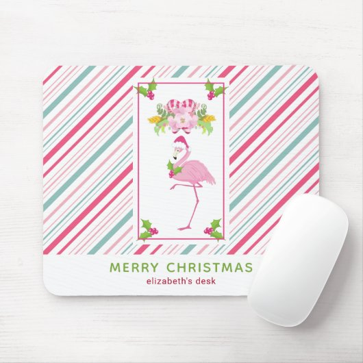 Pink Flamingo Weihnachtsmannmütze Candy Canes und Mousepad (Mit Mouse)