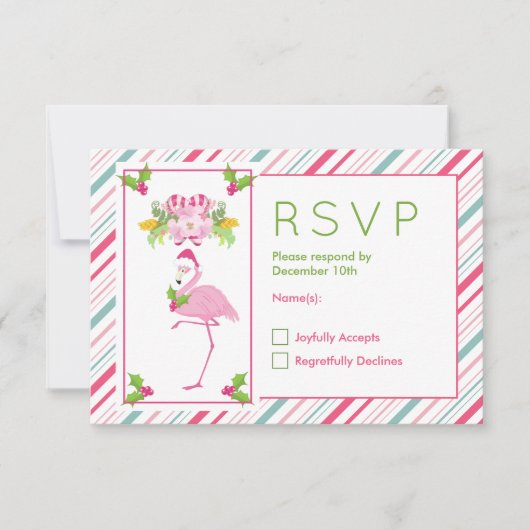Pink Flamingo Weihnachtsmannmütze Candy Canes und RSVP Karte (Vorderseite)