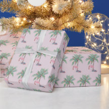 Pink Flamingo | Weihnachtsmannmütze mit Palmenbaum