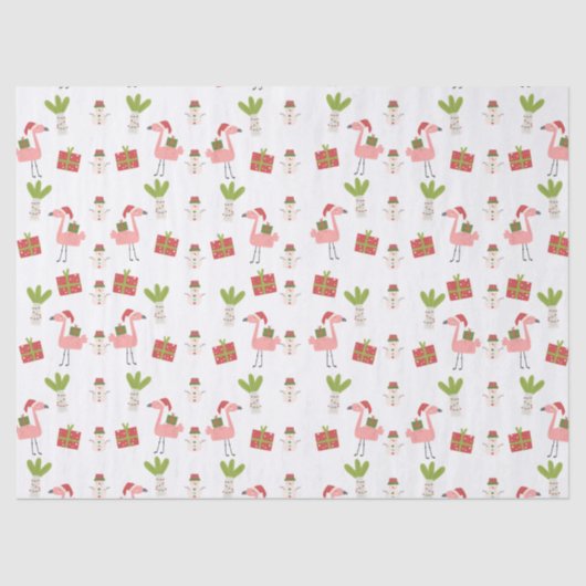 Pink Flamingo Weihnachtsschneemann Pink White Red Seidenpapier (Vorderseite)