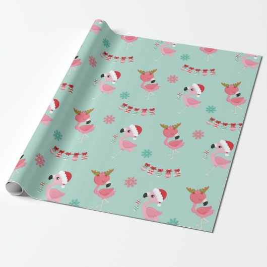 Pink Flamingo Weihnachtswrapping Paper Geschenkpapier (Ungerollt)