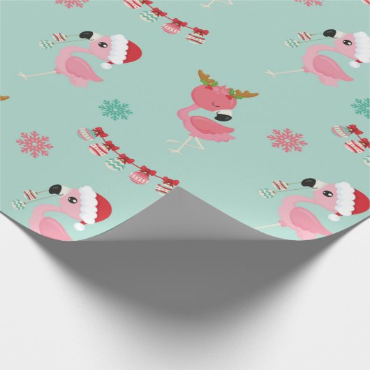 Pink Flamingo Weihnachtswrapping Paper Geschenkpapier (Ecke)