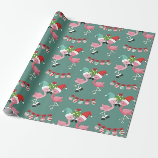 Pink Flamingo Weihnachtswrapping Paper Geschenkpapier (Ungerollt)