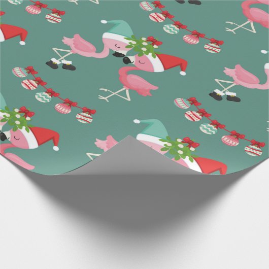 Pink Flamingo Weihnachtswrapping Paper Geschenkpapier (Ecke)