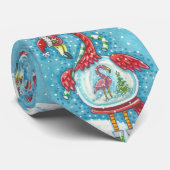PINK FLAMINGO, WEISSE CHRISTMAS SCHNEE GLOBE NECK  KRAWATTE (Gerollt)