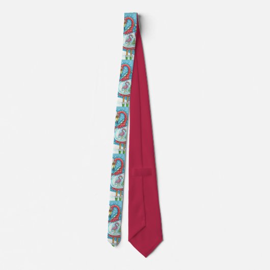 PINK FLAMINGO, WEISSE CHRISTMAS SCHNEE GLOBE NECK  KRAWATTE (Rückseite)