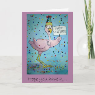 Pink Flamingo Whimsical Funny Bird Malerei Feiertagskarte