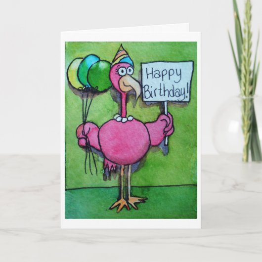 Pink Flamingo Whimsical Funny Bird Malerei Karte (Vorderseite)