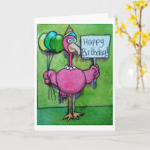 Pink Flamingo Whimsical Funny Bird Malerei Karte (Gelbe Blume)