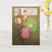 Pink Flamingo Whimsical Happy Birthday Card Karte (Gelbe Blume)