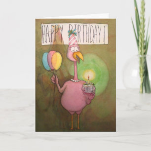 Pink Flamingo Whimsical Happy Birthday Card Karte