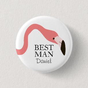 Pink Flamingo Whimsy Best Man Button