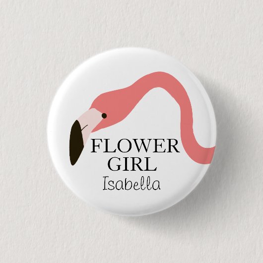 Pink Flamingo Whimsy Flower Girl Button (Vorderseite)