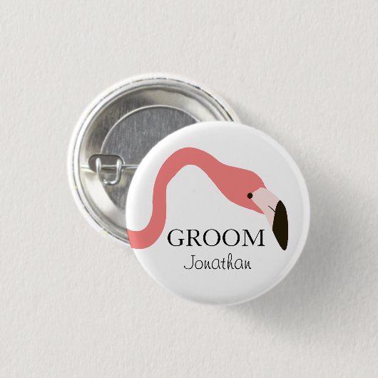 Pink Flamingo Whimsy Groom Button (Vorne & Hinten)