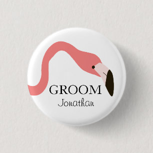 Pink Flamingo Whimsy Groom Button