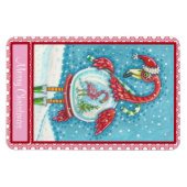 PINK FLAMINGO WHITE CHRISTMAS SNOW GLOBE MAGNET (Horizontal)