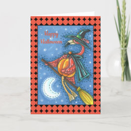 PINK FLAMINGO WITCH, FLIEGT ÜBER DEM MOND AUF EINE FEIERTAGSKARTE