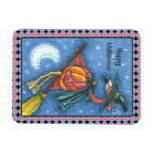 PINK FLAMINGO WITCH, FLIEGT ÜBER DEM MOND AUF EINE MAGNET (Horizontal)