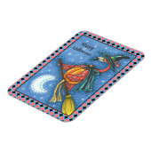 PINK FLAMINGO WITCH, FLIEGT ÜBER DEM MOND AUF EINE MAGNET (Linke Seite)