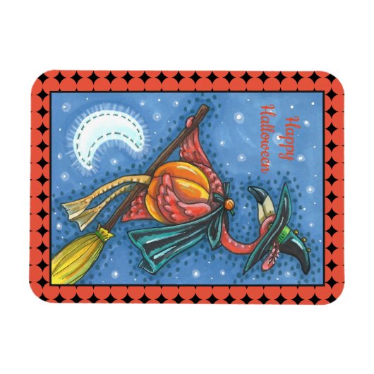 PINK FLAMINGO WITCH, FLIEGT ÜBER DEM MOND AUF EINE MAGNET (Horizontal)