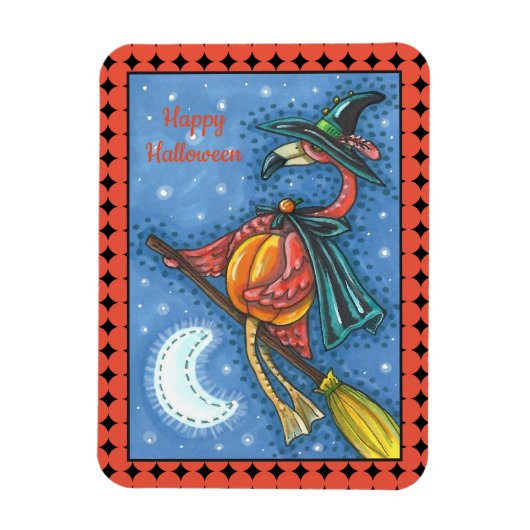 PINK FLAMINGO WITCH, FLIEGT ÜBER DEM MOND AUF EINE MAGNET (Vertikal)