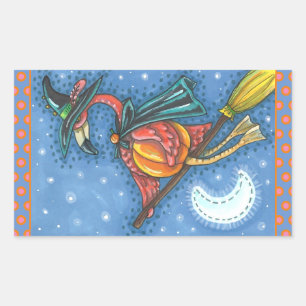PINK FLAMINGO WITCH, FLIEGT ÜBER DEM MOND AUF EINE RECHTECKIGER AUFKLEBER