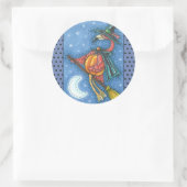 PINK FLAMINGO WITCH, FLIEGT ÜBER DEM MOND AUF EINE RUNDER AUFKLEBER (Tasche)