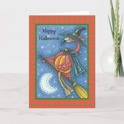 PINK FLAMINGO WITCH HALLOWEEN GREETKARTE Leere Karte (Vorderseite)