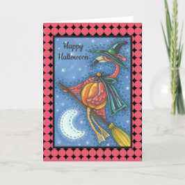 PINK FLAMINGO WITCH HALLOWEEN GREETKARTE Leere Karte