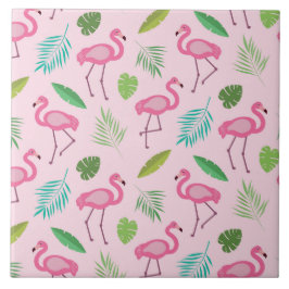 Pink Flamingo with Tropical Leaves Pattern  Fliese