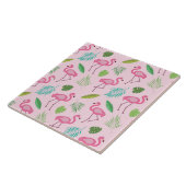Pink Flamingo with Tropical Leaves Pattern  Fliese (Seite)
