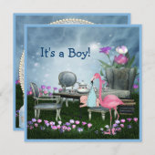 Pink Flamingo Wonderland Tea Party Boy Baby Dusche Einladung (Vorne/Hinten)