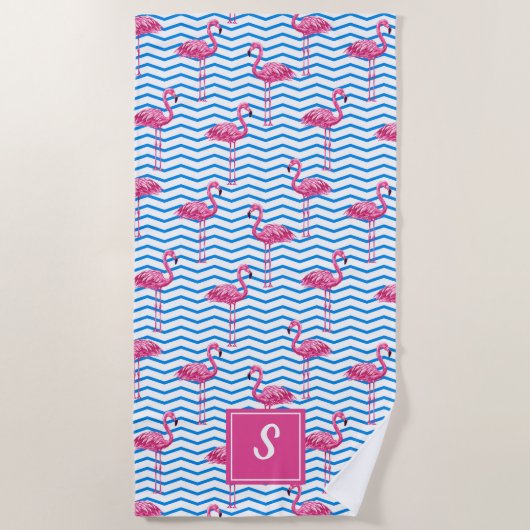 Pink Flamingos Abstrakt Chevrons Mit Monogramm Strandtuch (Vorderseite)
