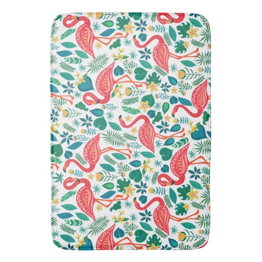 Pink Flamingos and Tropical Flowers Pattern Badematte (Vorderseite Vertikal)