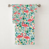 Pink Flamingos and Tropical Flowers Pattern Badhandtuch Set (Insitu)
