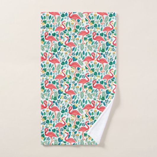 Pink Flamingos and Tropical Flowers Pattern Badhandtuch Set (Handtuch)