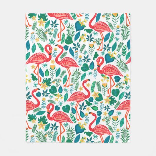 Pink Flamingos and Tropical Flowers Pattern Fleecedecke (Vorderseite)