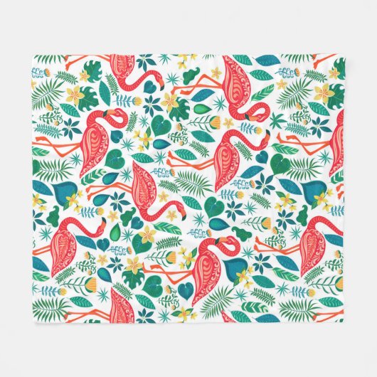 Pink Flamingos and Tropical Flowers Pattern Fleecedecke (Vorderseite (Horizontal))