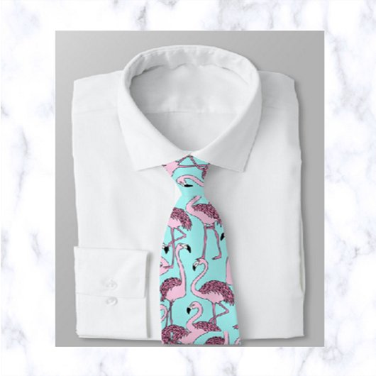 Pink Flamingos auf Blue Neck Tie Krawatte