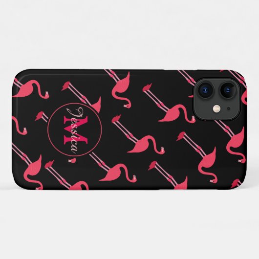 Pink Flamingos auf Personalisiert schwarz Case-Mate iPhone Hülle (Rückseite (Horizontal))