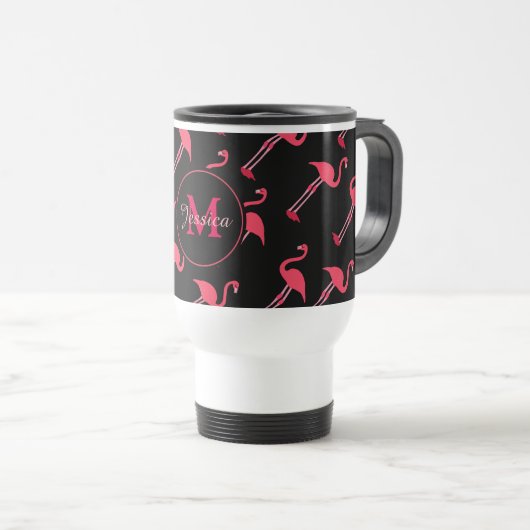 Pink Flamingos auf Personalisiert schwarz Reisebecher (VorderseiteRechts)