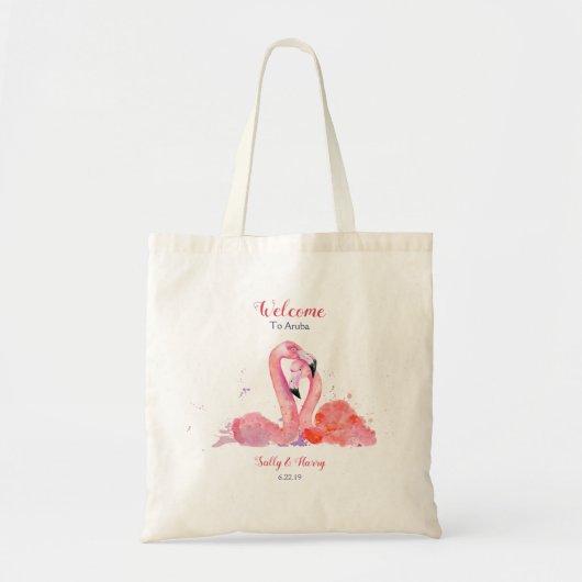 Pink Flamingos Beach Hochzeit Begrüßung Tote Tag Tragetasche (Vorne)