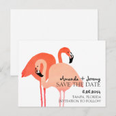 Pink Flamingos Beach Save the Date Ankündigungspostkarte (Vorne/Hinten)