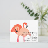 Pink Flamingos Beach Save the Date Ankündigungspostkarte (Stehend Vorderseite)
