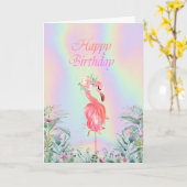 Pink Flamingos Blume Holographic Birthday Karte (Gelbe Blume)