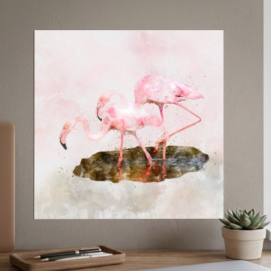 Pink Flamingos Companiship Watercolor Poster