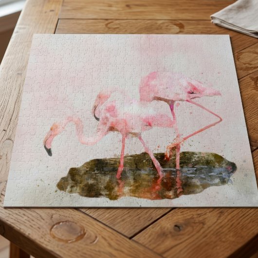 Pink Flamingos Companiship Watercolor Puzzle