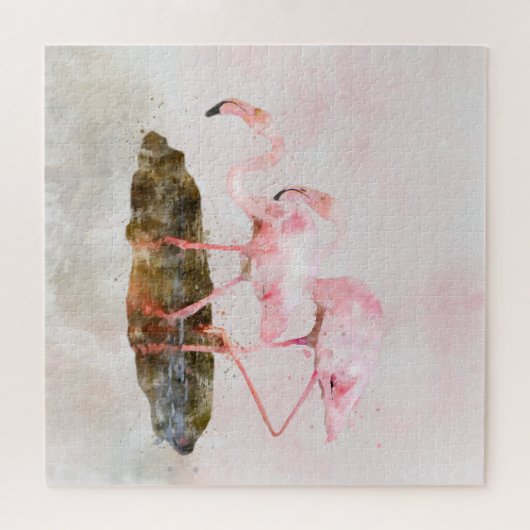 Pink Flamingos Companiship Watercolor Puzzle (Horizontal)