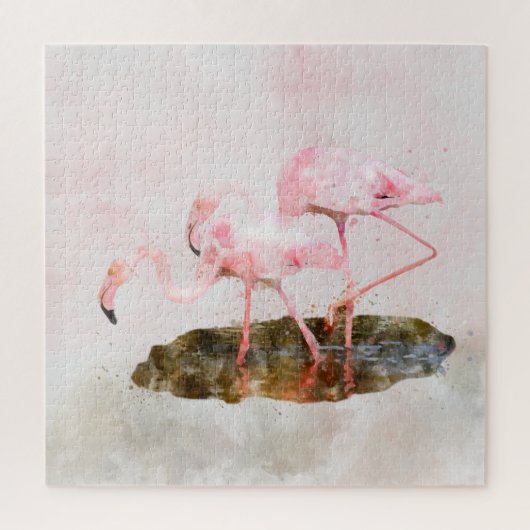 Pink Flamingos Companiship Watercolor Puzzle (Vertikal)